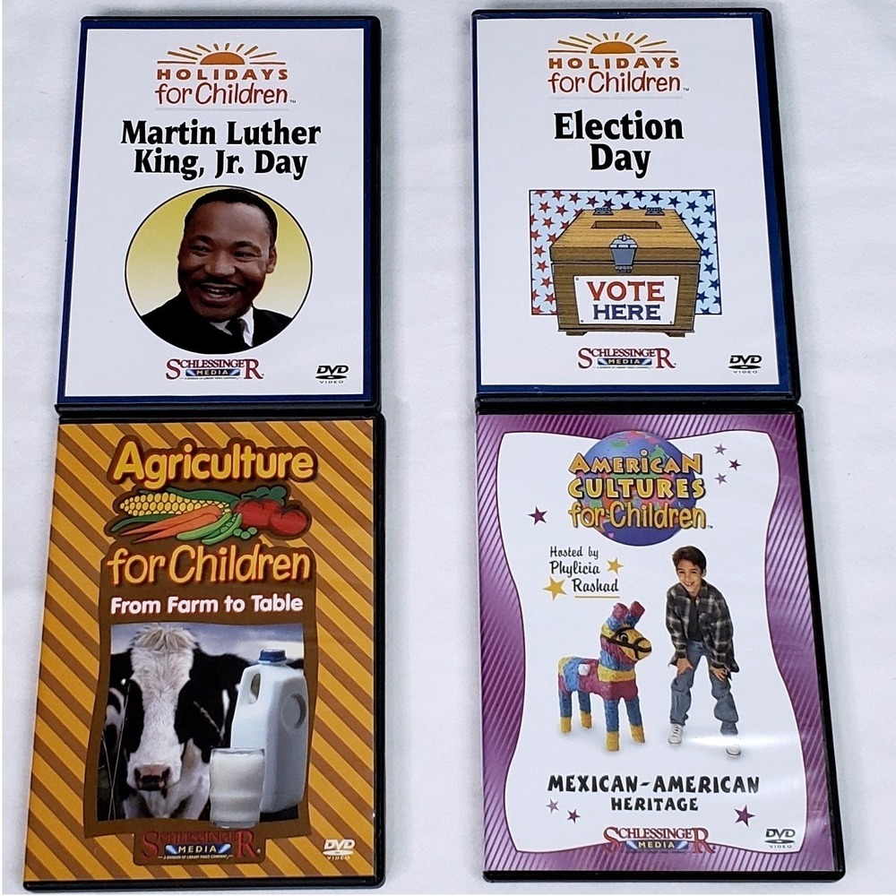 Schlesinger Media Kids 4 DVD Set MLK Election Day Agriculture Mexican‎ Heritage